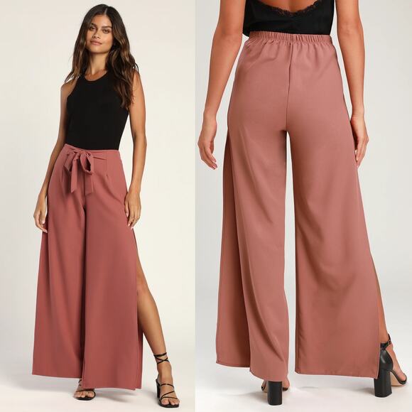 Lulus Pants - Lulus Going Places Mauve Wide-Leg Pants